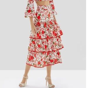 NWOT Alexis Doretta Floral Embroidered Tiered Skirt, Size Small